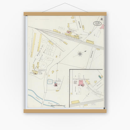 Old map wall art mockup — magnetic wood frame on white wall — Sanborn Fire Insurance Map from Caro, Tuscola County, Michigan (1895), Sheet #0004
