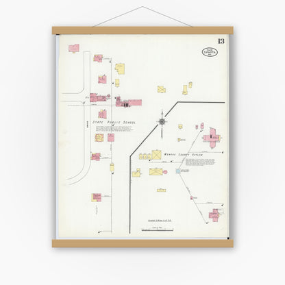 Old map wall art mockup — magnetic wood frame on white wall — Sanborn Fire Insurance Map from Sparta, Monroe County, Wisconsin (1911), Sheet #0013