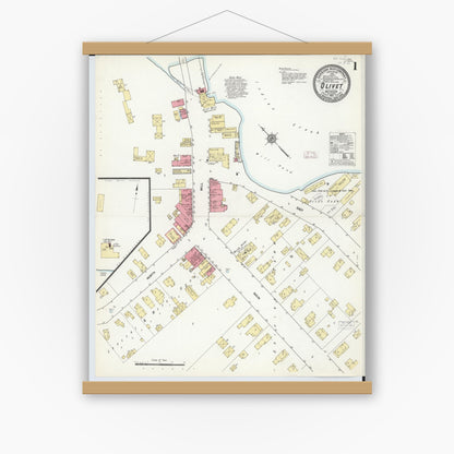 Old map wall art mockup — magnetic wood frame on white wall — Sanborn Fire Insurance Map from Olivet, Eaton County, Michigan (1911) - Complete Map Set