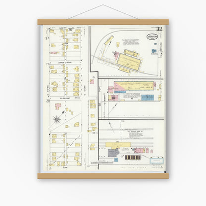Old map wall art mockup — magnetic wood frame on white wall — Sanborn Fire Insurance Map from Ironton, Lawrence County, Ohio (1909), Sheet #0032