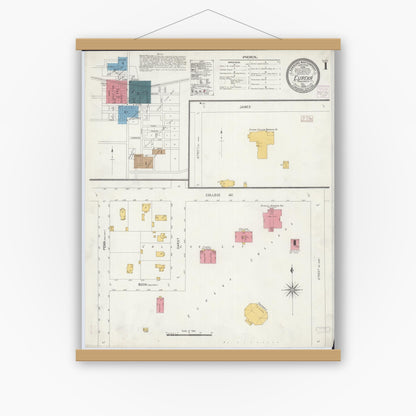 Old map wall art mockup — magnetic wood frame on white wall — Sanborn Fire Insurance Map from Eureka, Woodford County, Illinois (1906) - Complete Map Set