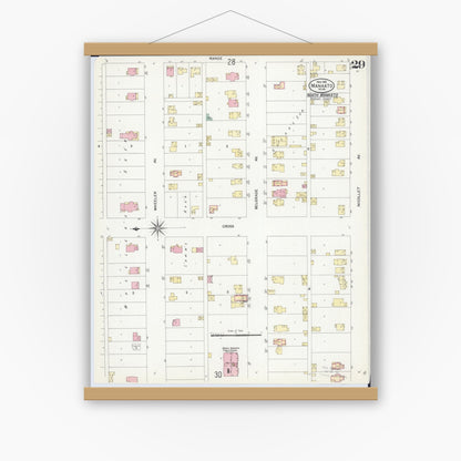 Old map wall art mockup — magnetic wood frame on white wall — Sanborn Fire Insurance Map from Mankato, Blue Earth County, Minnesota (1908), Sheet #0029