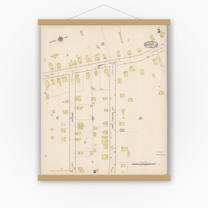 Old map wall art mockup — magnetic wood frame on white wall — Sanborn Fire Insurance Map from Monticello, Sullivan County, New York (1921), Sheet #0005
