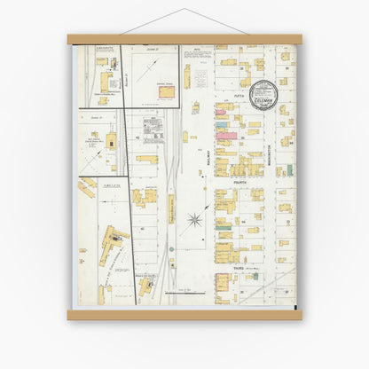 Old map wall art mockup — magnetic wood frame on white wall — Sanborn Fire Insurance Map from Coleman, Midland County, Michigan (1900), Sheet #0001