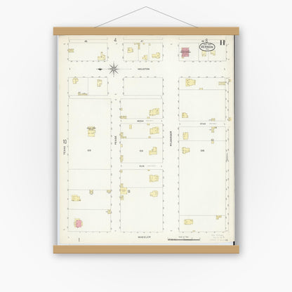 Old map wall art mockup — magnetic wood frame on white wall — Sanborn Fire Insurance Map from Vernon, Wilbarger County, Texas (1907), Sheet #0011