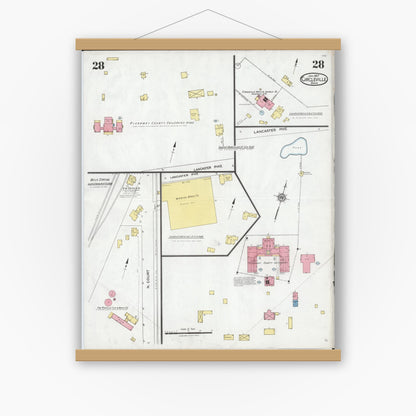 Old map wall art mockup — magnetic wood frame on white wall — Sanborn Fire Insurance Map from Circleville, Pickaway County, Ohio (1927), Sheet #0028