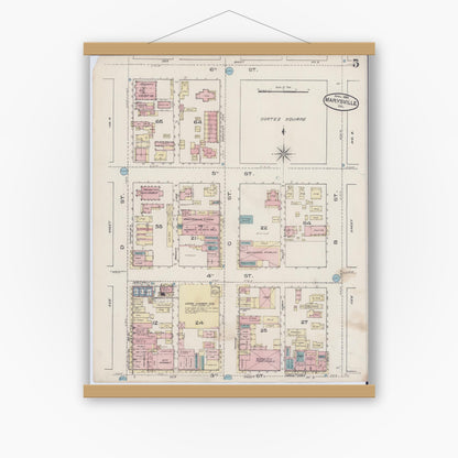 Old map wall art mockup — magnetic wood frame on white wall — Sanborn Fire Insurance Map from Marysville, Yuba County, California (1885), Sheet #0005