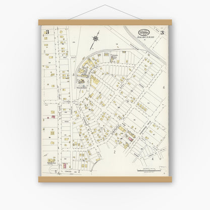 Old map wall art mockup — magnetic wood frame on white wall — Sanborn Fire Insurance Map from Sebring, Highlands County, Florida (1924), Sheet #0003