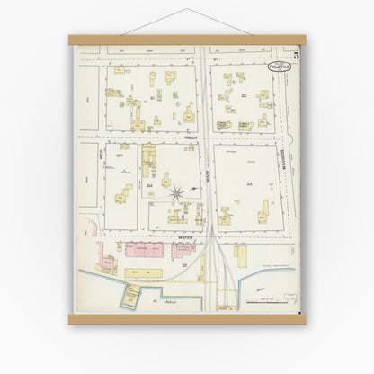 Old map wall art mockup — magnetic wood frame on white wall — Sanborn Fire Insurance Map from Palatka, Putnam County, Florida (1887), Sheet #0005