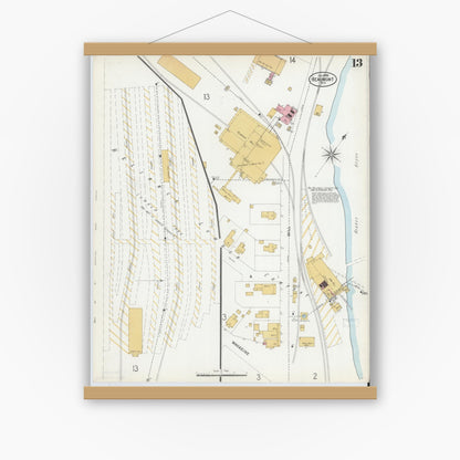 Old map wall art mockup — magnetic wood frame on white wall — Sanborn Fire Insurance Map from Beaumont, Jefferson County, Texas (1899), Sheet #0013