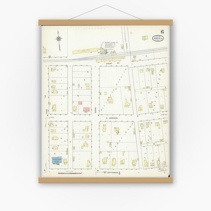 Old map wall art mockup — magnetic wood frame on white wall — Sanborn Fire Insurance Map from Arcola, Douglas County, Illinois (1914), Sheet #0006