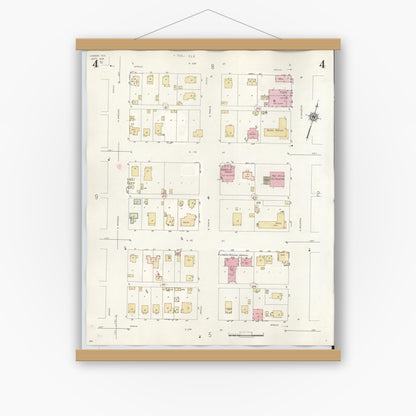 Old map wall art mockup — magnetic wood frame on white wall — Sanborn Fire Insurance Map from Lamesa, Dawson County, Texas (1948), Sheet #0004