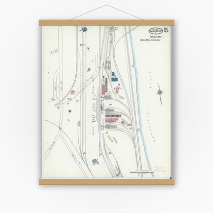 Old map wall art mockup — magnetic wood frame on white wall — Sanborn Fire Insurance Map from Bridgeport, Montgomery County, Pennsylvania (1920), Sheet #0015