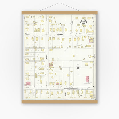 Old map wall art mockup — magnetic wood frame on white wall — Sanborn Fire Insurance Map from Wabash, Wabash County, Indiana (1910), Sheet #0015
