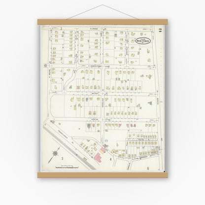 Old map wall art mockup — magnetic wood frame on white wall — Sanborn Fire Insurance Map from Wayne, Delaware County, Pennsylvania (1914), Sheet #0002