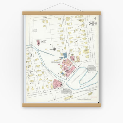 Old map wall art mockup — magnetic wood frame on white wall — Sanborn Fire Insurance Map from Northville, Wayne County, Michigan (1914), Sheet #0004