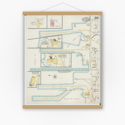 Old map wall art mockup — magnetic wood frame on white wall — Sanborn Fire Insurance Map from Ashland, Ashland County, Wisconsin (1895), Sheet #0030