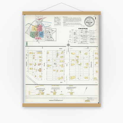 Old map wall art mockup — magnetic wood frame on white wall — Sanborn Fire Insurance Map from Appleton, Swift County, Minnesota (1915) - Complete Map Set
