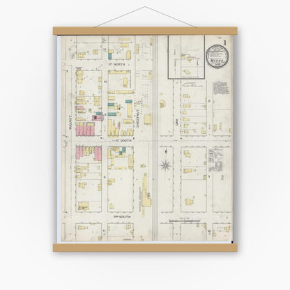 Old map wall art mockup — magnetic wood frame on white wall — Sanborn Fire Insurance Map from Maroa, Macon County, Illinois (1893) - Complete Map Set
