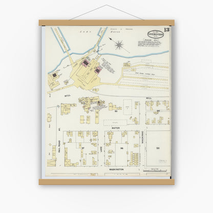Old map wall art mockup — magnetic wood frame on white wall — Sanborn Fire Insurance Map from Cheboygan, Cheboygan County, Michigan (1890), Sheet #0013