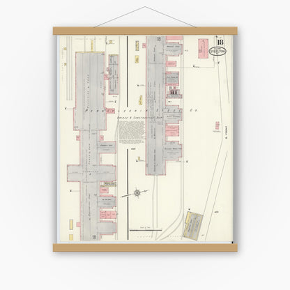 Old map wall art mockup — magnetic wood frame on white wall — Sanborn Fire Insurance Map from Steelton, Dauphin County, Pennsylvania (1915), Sheet #0018