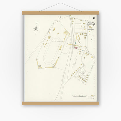 Old map wall art mockup — magnetic wood frame on white wall — Sanborn Fire Insurance Map from Burgettstown, Washington County, Pennsylvania (1908), Sheet #0006