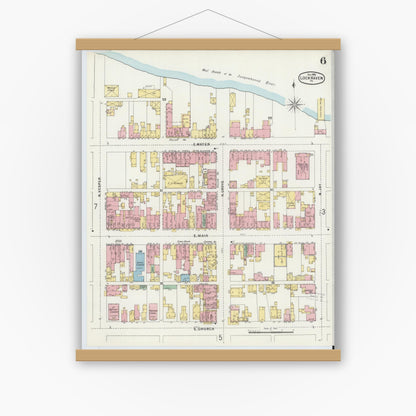 Old map wall art mockup — magnetic wood frame on white wall — Sanborn Fire Insurance Map from Lock Haven, Clinton County, Pennsylvania (1896), Sheet #0006