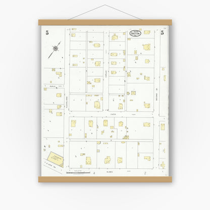 Old map wall art mockup — magnetic wood frame on white wall — Sanborn Fire Insurance Map from Dayton, Liberty County, Texas (1927), Sheet #0005