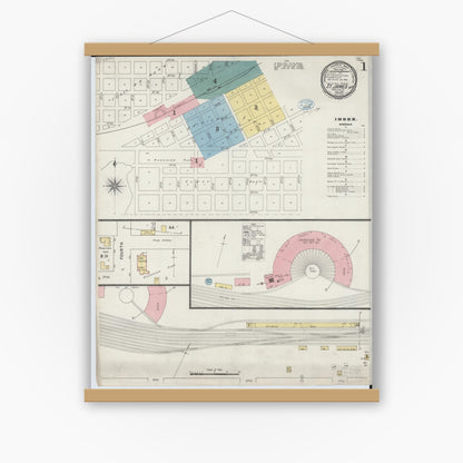 Old map wall art mockup — magnetic wood frame on white wall — Sanborn Fire Insurance Map from Saint James, Watonwan County, Minnesota (1894) - Complete Map Set