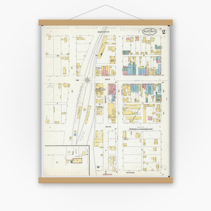 Old map wall art mockup — magnetic wood frame on white wall — Sanborn Fire Insurance Map from Pecatonica, Winnebago County, Illinois (1898), Sheet #0002