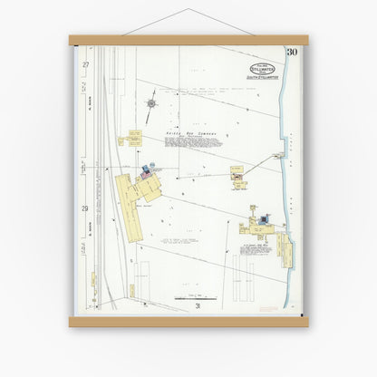 Old map wall art mockup — magnetic wood frame on white wall — Sanborn Fire Insurance Map from Stillwater, Washington County, Minnesota (1910), Sheet #0030