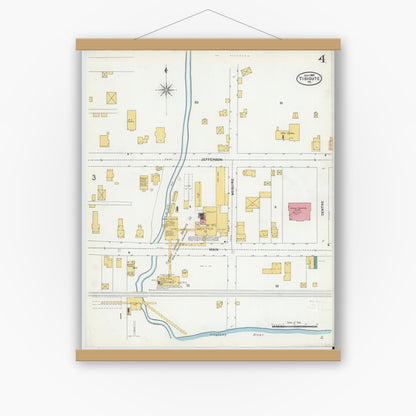 Old map wall art mockup — magnetic wood frame on white wall — Sanborn Fire Insurance Map from Tidioute, Warren County, Pennsylvania (1905), Sheet #0004