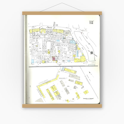 Old map wall art mockup — magnetic wood frame on white wall — Sanborn Fire Insurance Map from Honolulu, Oahu County, Hawaii (1955), Sheet #0112