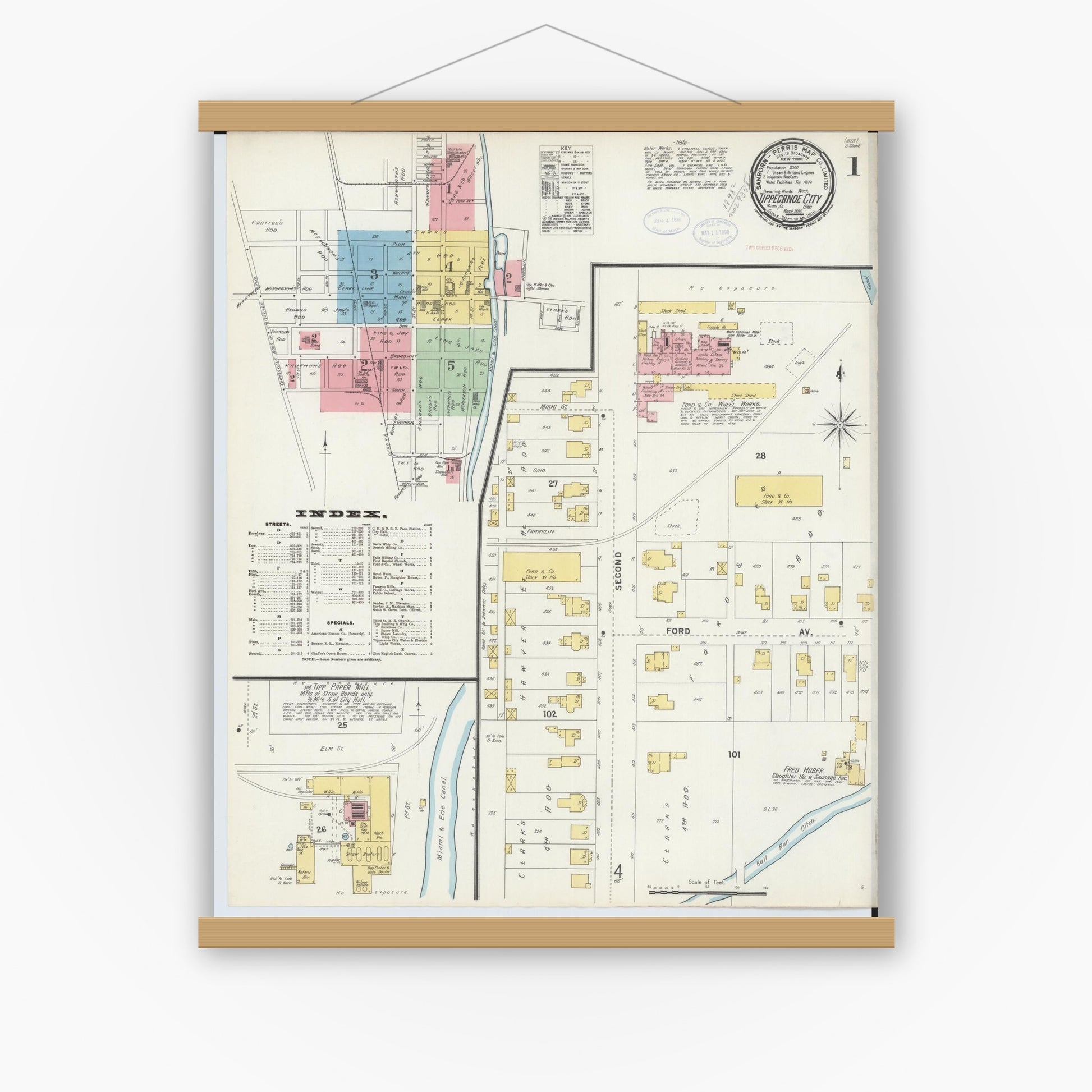Old map wall art mockup — magnetic wood frame on white wall — Sanborn Fire Insurance Map from Tipp City, Miami County, Ohio (1898) - Complete Map Set