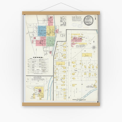 Old map wall art mockup — magnetic wood frame on white wall — Sanborn Fire Insurance Map from Tipp City, Miami County, Ohio (1898) - Complete Map Set
