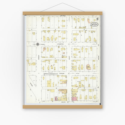 Old map wall art mockup — magnetic wood frame on white wall — Sanborn Fire Insurance Map from Whitehall, Muskegon County, Michigan (1910), Sheet #0003