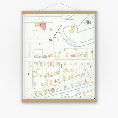 Old map wall art mockup — magnetic wood frame on white wall — Sanborn Fire Insurance Map from Franklin, Warren County, Ohio (1905), Sheet #0003