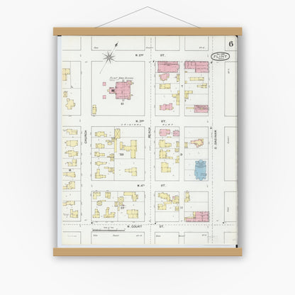 Old map wall art mockup — magnetic wood frame on white wall — Sanborn Fire Insurance Map from Flint, Genesee County, Michigan (1892), Sheet #0006