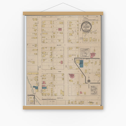 Old map wall art mockup — magnetic wood frame on white wall — Sanborn Fire Insurance Map from Gahanna, Franklin County, Ohio (1922), Sheet #0001