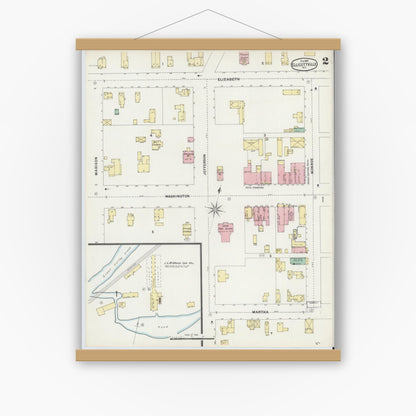 Old map wall art mockup — magnetic wood frame on white wall — Sanborn Fire Insurance Map from Ellicottville, Cattaraugus County, New York (1897), Sheet #0002