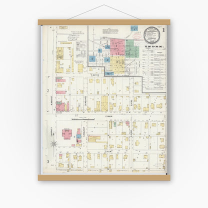Old map wall art mockup — magnetic wood frame on white wall — Sanborn Fire Insurance Map from Urbana, Champaign County, Illinois (1897) - Complete Map Set