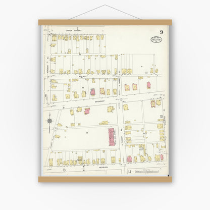 Old map wall art mockup — magnetic wood frame on white wall — Sanborn Fire Insurance Map from Milton, Northumberland County, Pennsylvania (1913), Sheet #0009
