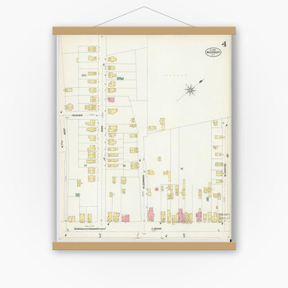 Old map wall art mockup — magnetic wood frame on white wall — Sanborn Fire Insurance Map from Woodbury, Gloucester County, New Jersey (1902), Sheet #0004