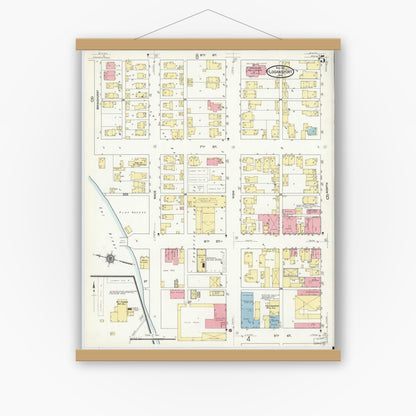 Old map wall art mockup — magnetic wood frame on white wall — Sanborn Fire Insurance Map from Logansport, Cass County, Indiana (1911), Sheet #0005