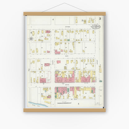 Old map wall art mockup — magnetic wood frame on white wall — Sanborn Fire Insurance Map from Oak Harbor, Ottawa County, Ohio (1898), Sheet #0003