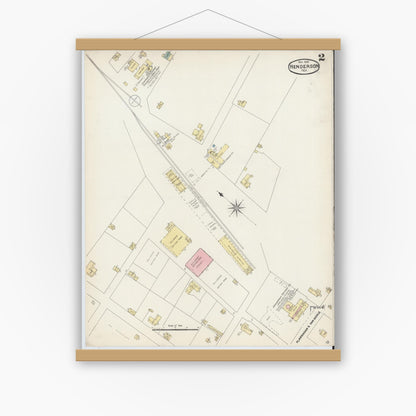 Old map wall art mockup — magnetic wood frame on white wall — Sanborn Fire Insurance Map from Henderson, Rusk County, Texas (1890), Sheet #0002