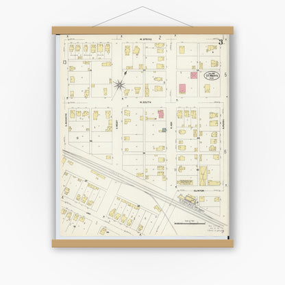 Old map wall art mockup — magnetic wood frame on white wall — Sanborn Fire Insurance Map from Saint Marys, Auglaize County, Ohio (1907), Sheet #0003