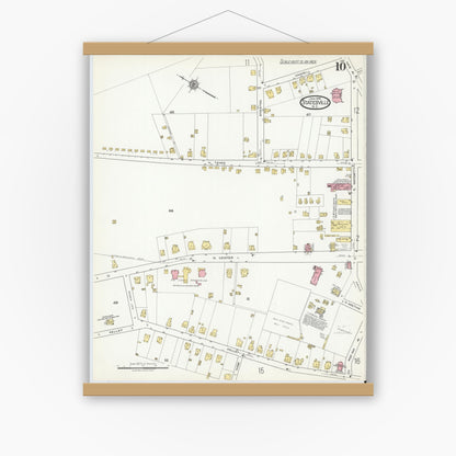 Old map wall art mockup — magnetic wood frame on white wall — Sanborn Fire Insurance Map from Statesville, Iredell County, North Carolina (1918), Sheet #0010