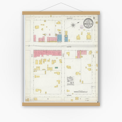 Old map wall art mockup — magnetic wood frame on white wall — Sanborn Fire Insurance Map from Mount Olive, Wayne County, North Carolina (1905) - Complete Map Set