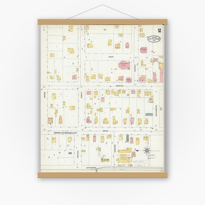 Old map wall art mockup — magnetic wood frame on white wall — Sanborn Fire Insurance Map from Jefferson, Jefferson County, Wisconsin (1904), Sheet #0002